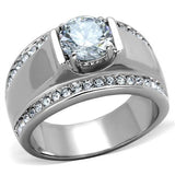 High polished (no plating) Stainless Steel Ring with AAA Grade CZ  in Clear