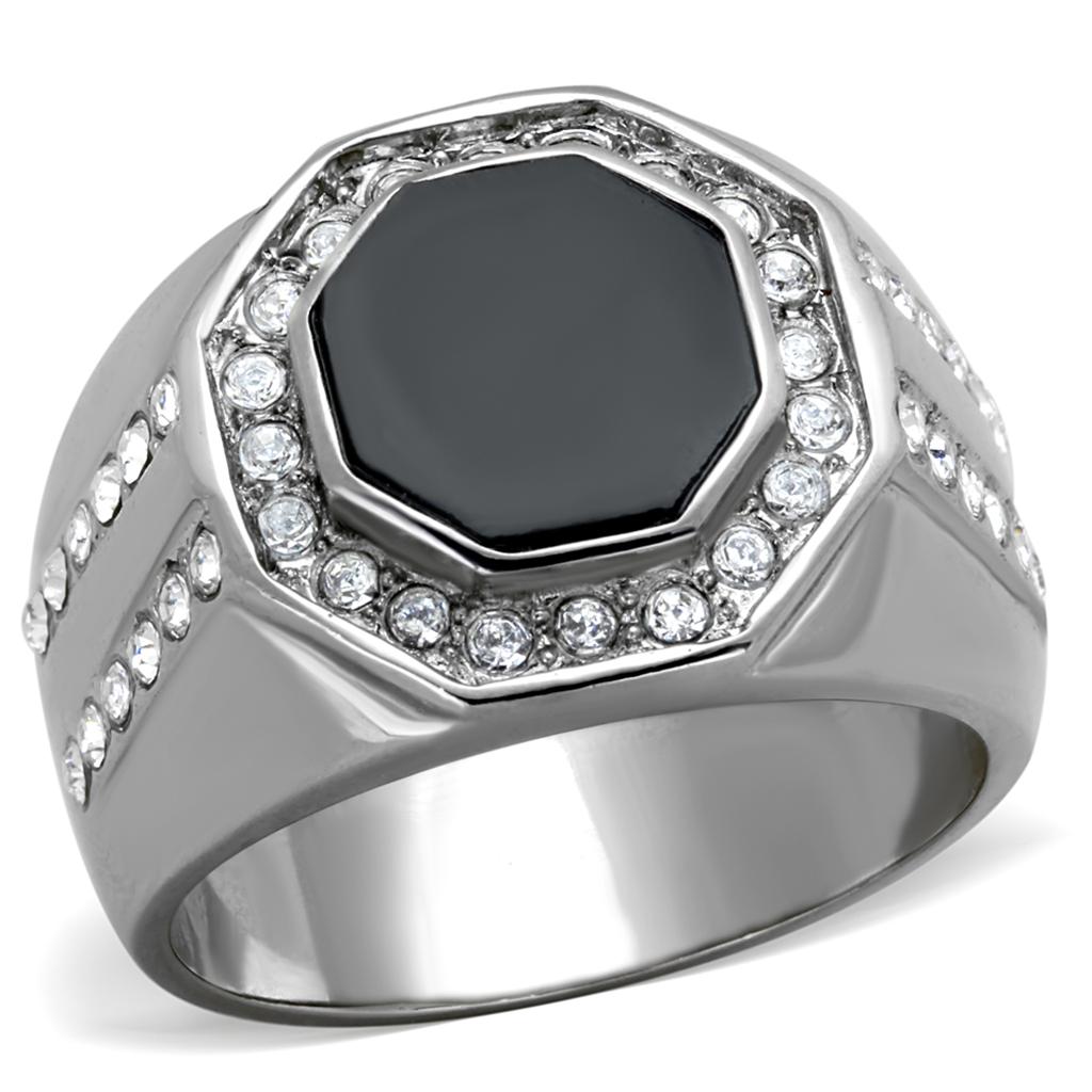 High polished (no plating) Stainless Steel Ring with Top Grade Crystal  in Clear