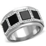 High polished (no plating) Stainless Steel Ring with Synthetic Onyx in Jet