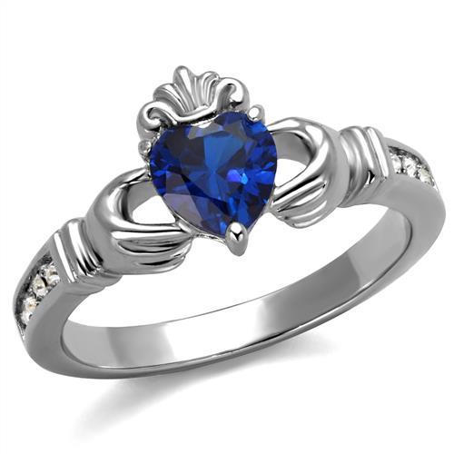 High polished (no plating) Stainless Steel Ring with Synthetic Spinel in London Blue