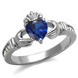 High polished (no plating) Stainless Steel Ring with Synthetic Spinel in London Blue