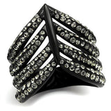 IP Black(Ion Plating) Stainless Steel Ring with Top Grade Crystal  in Black Diamond