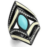 IP Black(Ion Plating) Stainless Steel Ring with Synthetic Turquoise in Sea Blue
