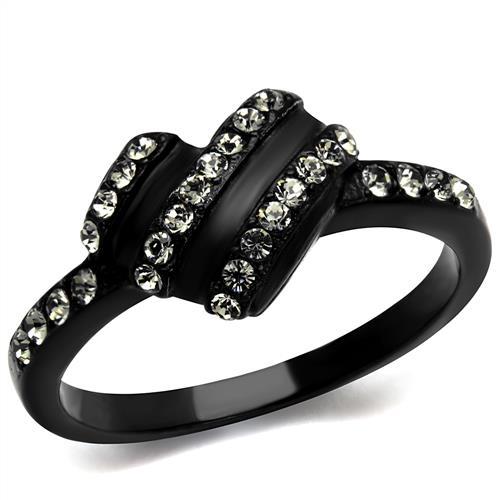 IP Black(Ion Plating) Stainless Steel Ring with Top Grade Crystal  in Black Diamond