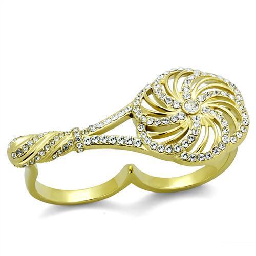 IP Gold(Ion Plating) Stainless Steel Ring with Top Grade Crystal  in Clear