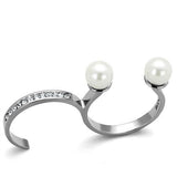 High polished (no plating) Stainless Steel Ring with Synthetic Pearl in White