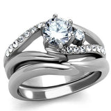 High polished (no plating) Stainless Steel Ring with AAA Grade CZ  in Clear