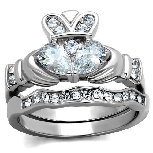 High polished (no plating) Stainless Steel Ring with AAA Grade CZ  in Clear