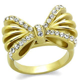 IP Gold(Ion Plating) Stainless Steel Ring with Top Grade Crystal  in Clear