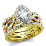 Two-Tone IP Gold (Ion Plating) Stainless Steel Ring with AAA Grade CZ  in Clear