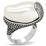 High polished (no plating) Stainless Steel Ring with Synthetic Synthetic Stone in White