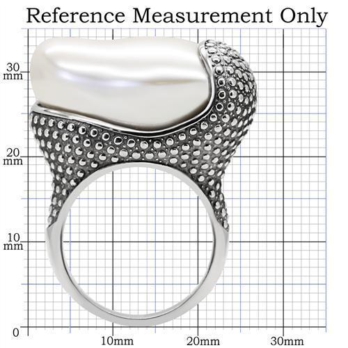 High polished (no plating) Stainless Steel Ring with Synthetic Synthetic Stone in White