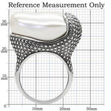High polished (no plating) Stainless Steel Ring with Synthetic Synthetic Stone in White
