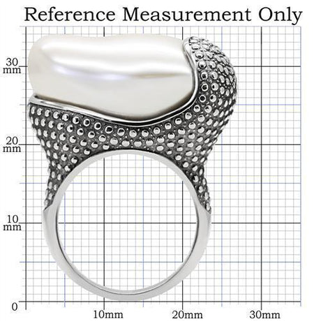 High polished (no plating) Stainless Steel Ring with Synthetic Synthetic Stone in White