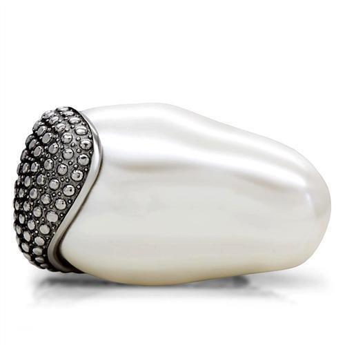 High polished (no plating) Stainless Steel Ring with Synthetic Synthetic Stone in White