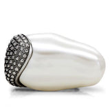 High polished (no plating) Stainless Steel Ring with Synthetic Synthetic Stone in White