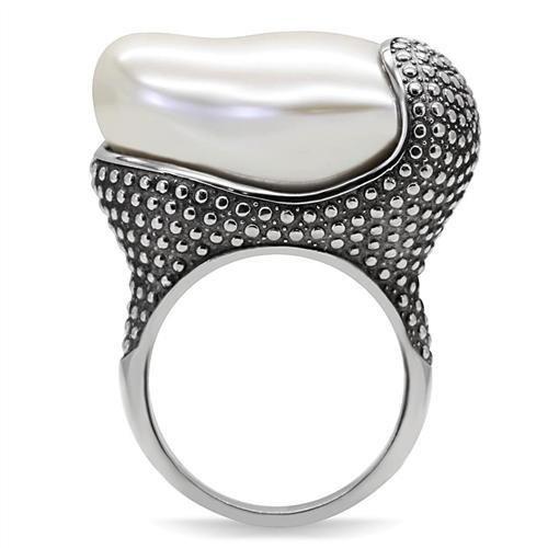 High polished (no plating) Stainless Steel Ring with Synthetic Synthetic Stone in White