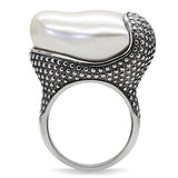 High polished (no plating) Stainless Steel Ring with Synthetic Synthetic Stone in White