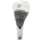 High polished (no plating) Stainless Steel Ring with Synthetic Synthetic Stone in White