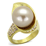 IP Gold(Ion Plating) Stainless Steel Ring with Synthetic Pearl in Champagne