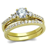 IP Gold(Ion Plating) Stainless Steel Ring with AAA Grade CZ  in Clear