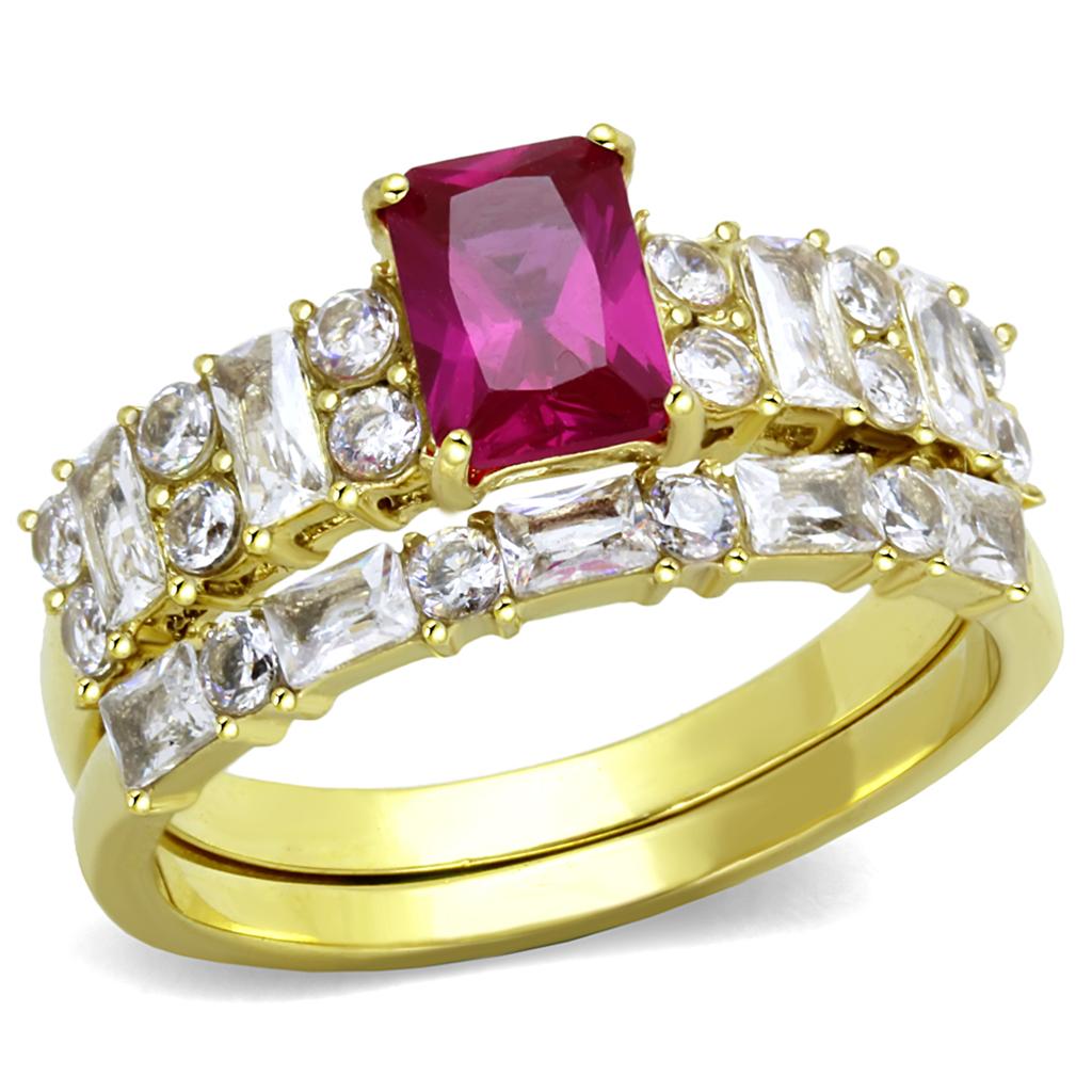 IP Gold(Ion Plating) Stainless Steel Ring with AAA Grade CZ  in Ruby