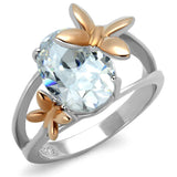 Two-Tone IP Rose Gold Stainless Steel Ring with AAA Grade CZ  in Clear