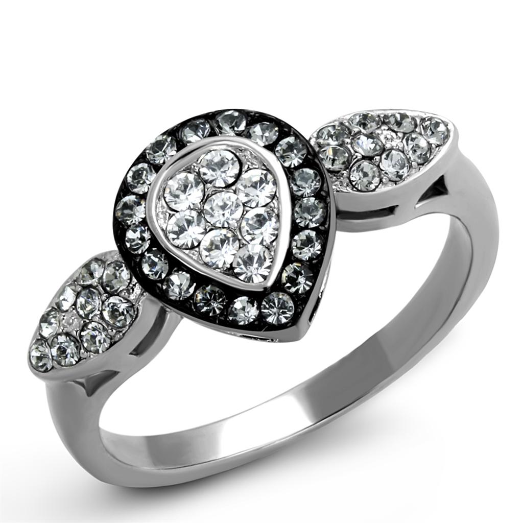 Two-Tone IP Black Stainless Steel Ring with Top Grade Crystal  in Black Diamond