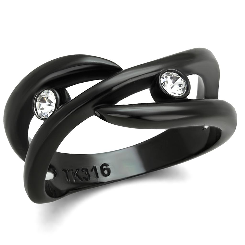 IP Black(Ion Plating) Stainless Steel Ring with Top Grade Crystal  in Clear