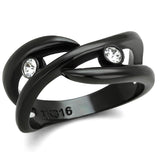 IP Black(Ion Plating) Stainless Steel Ring with Top Grade Crystal  in Clear