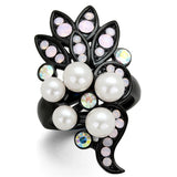 IP Black(Ion Plating) Stainless Steel Ring with Synthetic Pearl in Light Rose