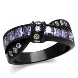IP Black(Ion Plating) Stainless Steel Ring with AAA Grade CZ  in Amethyst