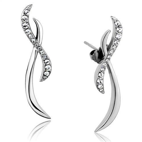 High polished (no plating) Stainless Steel Earrings with Top Grade Crystal  in Clear