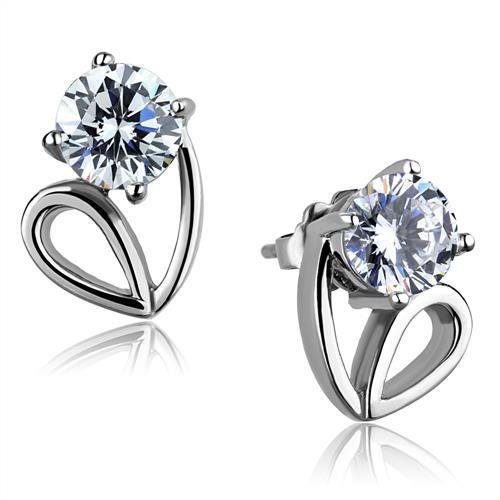 High polished (no plating) Stainless Steel Earrings with AAA Grade CZ  in Clear