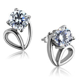 High polished (no plating) Stainless Steel Earrings with AAA Grade CZ  in Clear