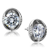 High polished (no plating) Stainless Steel Earrings with AAA Grade CZ  in Clear