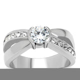 High polished (no plating) Stainless Steel Ring with AAA Grade CZ  in Clear