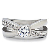 High polished (no plating) Stainless Steel Ring with AAA Grade CZ  in Clear