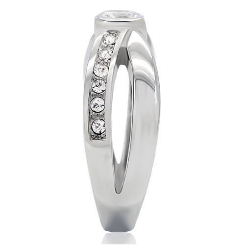 High polished (no plating) Stainless Steel Ring with AAA Grade CZ  in Clear