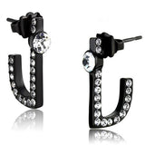 IP Black(Ion Plating) Stainless Steel Earrings with Top Grade Crystal  in Clear