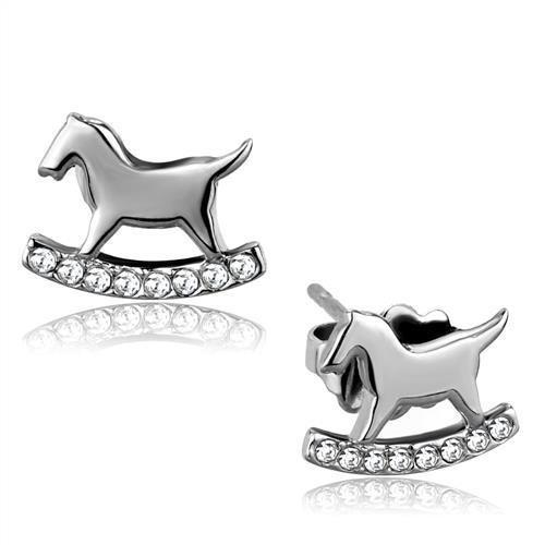 High polished (no plating) Stainless Steel Earrings with Top Grade Crystal  in Clear