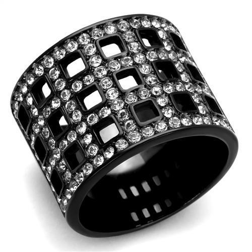IP Black(Ion Plating) Stainless Steel Ring with Top Grade Crystal  in Black Diamond