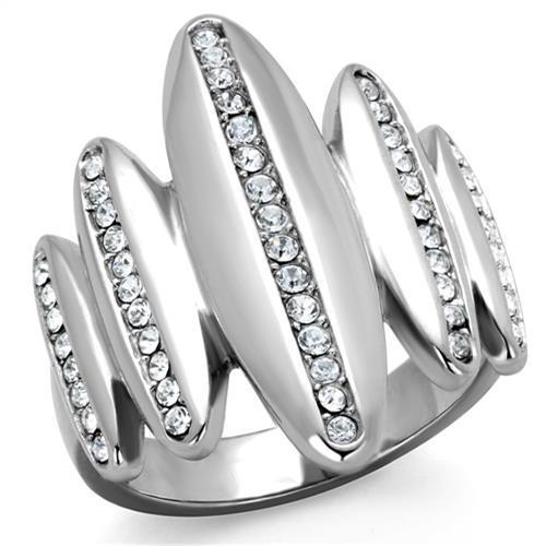 High polished (no plating) Stainless Steel Ring with Top Grade Crystal  in Clear
