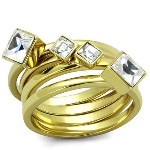 IP Gold(Ion Plating) Stainless Steel Ring with Top Grade Crystal  in Clear