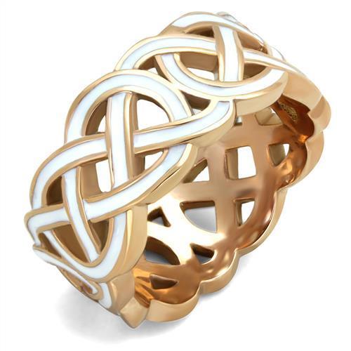 IP Rose Gold(Ion Plating) Stainless Steel Ring with Epoxy  in White