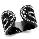 IP Black(Ion Plating) Stainless Steel Ring with Top Grade Crystal  in Black Diamond