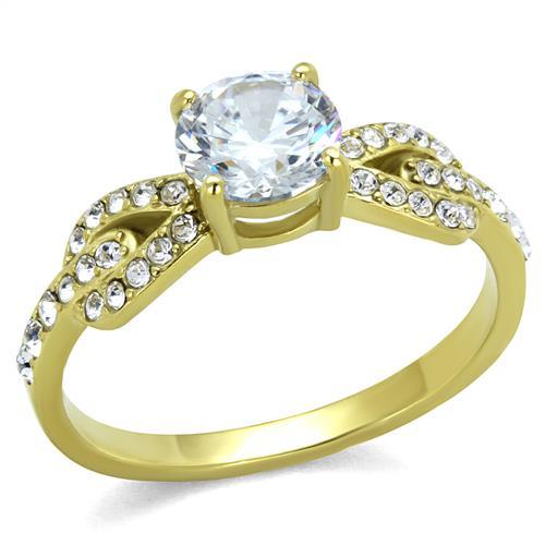 IP Gold(Ion Plating) Stainless Steel Ring with AAA Grade CZ  in Clear