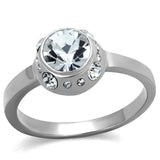 High polished (no plating) Stainless Steel Ring with Top Grade Crystal  in Clear