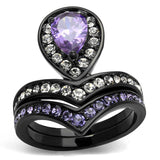IP Black(Ion Plating) Stainless Steel Ring with AAA Grade CZ  in Amethyst