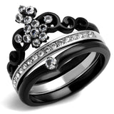 Two-Tone IP Black Stainless Steel Ring with AAA Grade CZ  in Clear